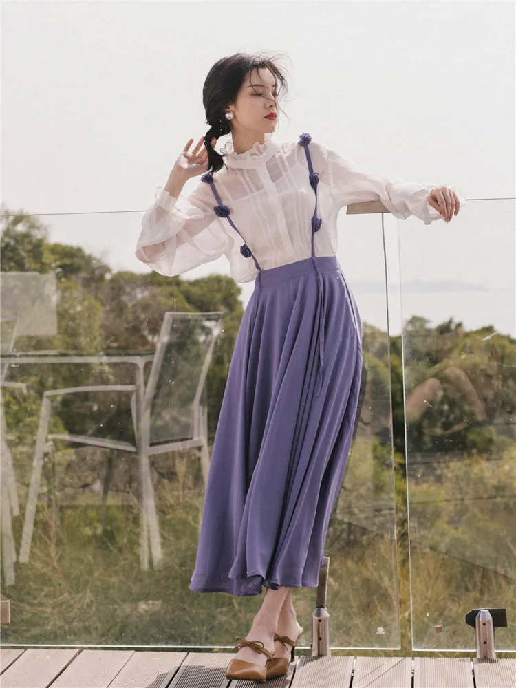 Ubei New French vintage skirt set white shirt nifty two-piece sets minority suits women fashion Ubei New French vintage skirt set white shirt nifty two-piece sets minority suits women fashion