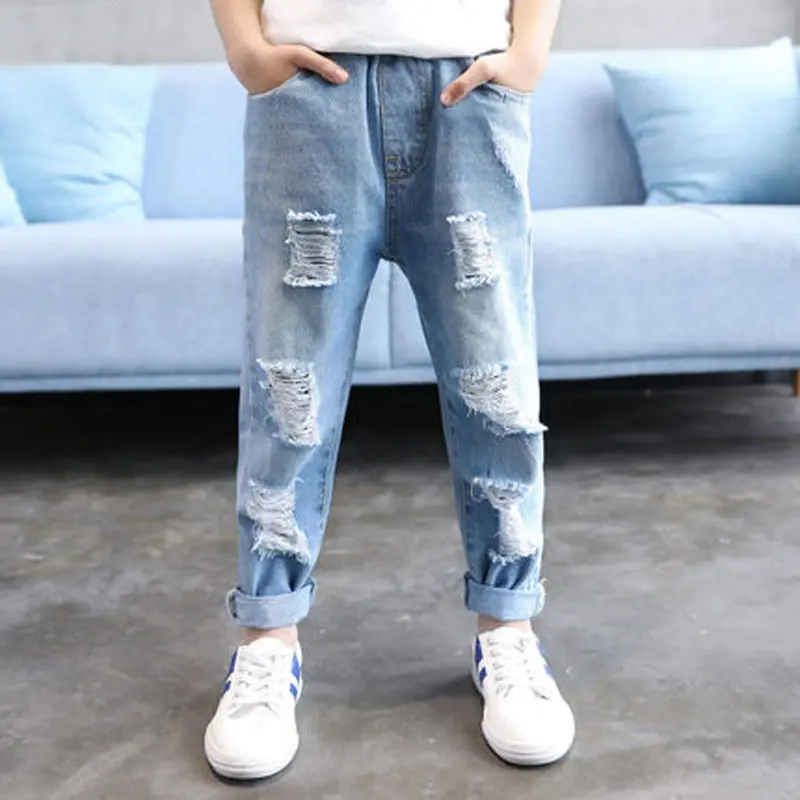 INS hot boys jeans 4-13 years old baby jeans Cotton washed hole kids jeans Korean boy jeans long pants all-season boys gift