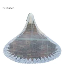 Великолепная Роскошная романтическая Фата для венчания длиной до собора двухслойная Кружевная аппликация край Длинная фата невесты индивидуальный заказ 5 м* 3 м