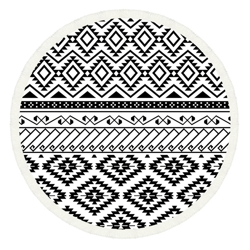 Wholesale geometry pattern Round Beach Towel Black and white fashion Bath Towel creative soft
