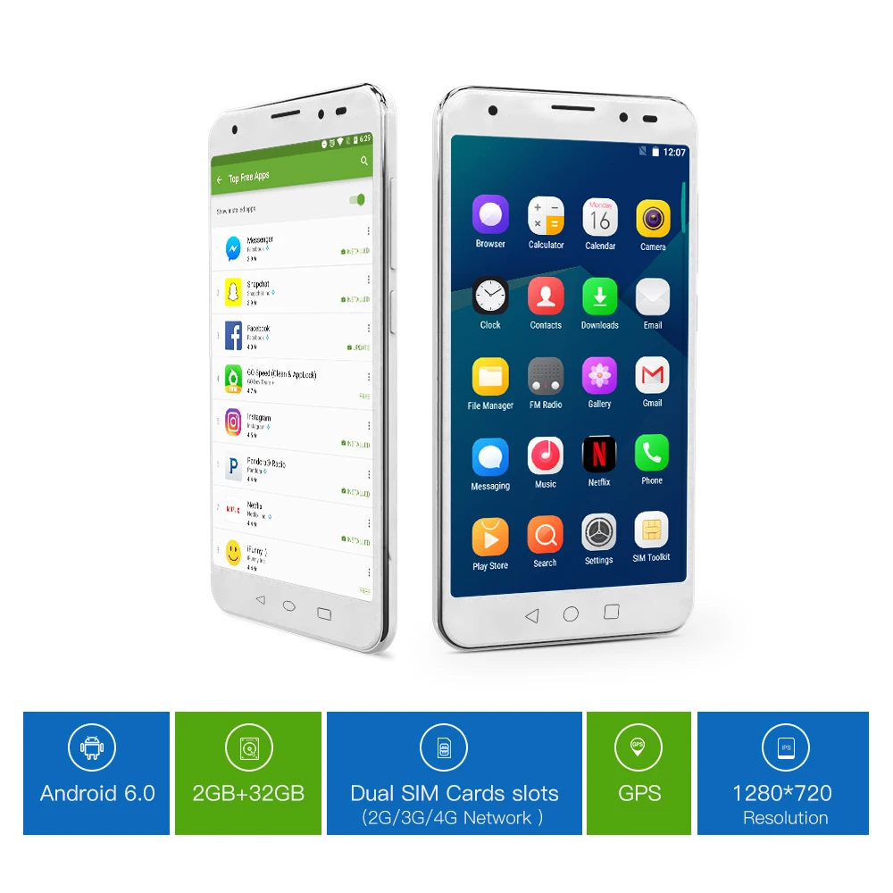 YUNTAB 5 дюймов Android6.0 4G S505 разблокирован смартфон Quad-core 2 Гб+ 32 ГБ, с сенсорным экраном, слоты для двух sim-карт для мобильного телефона с двойной Камера