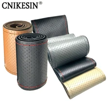 CNIKESIN New 38CM DIY Genuine Cowhide Car Braid Leather Steering Wheel Cover Black Grey Beige Brown Color Interior Accessories