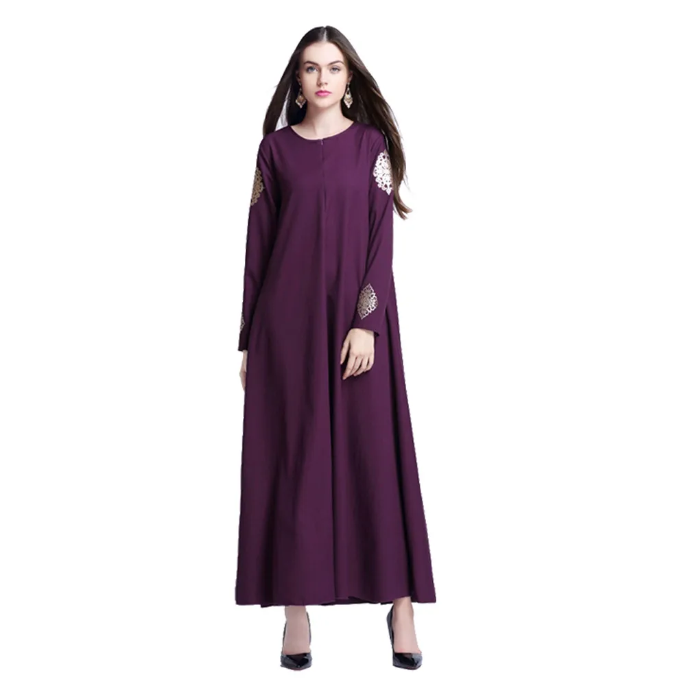 

Clothing Caftan Marocain Turkish UAE Eid Gift Part Muslim Women Islamic Pure Color Print Plus Size Middle East Long DressY415