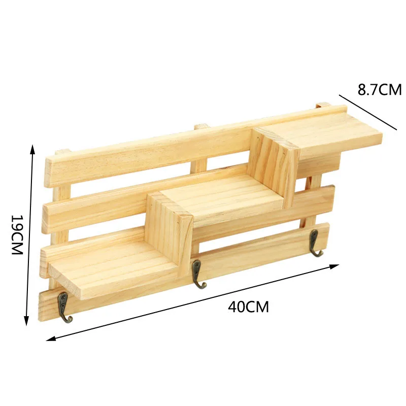 Sqinans винтажная Скандинавская полка деревянный настенный Декор подвесная плавающая полка деревянная мужская декоративная настенная Полка Стеллаж для хранения с крючками - Цвет: Wood color