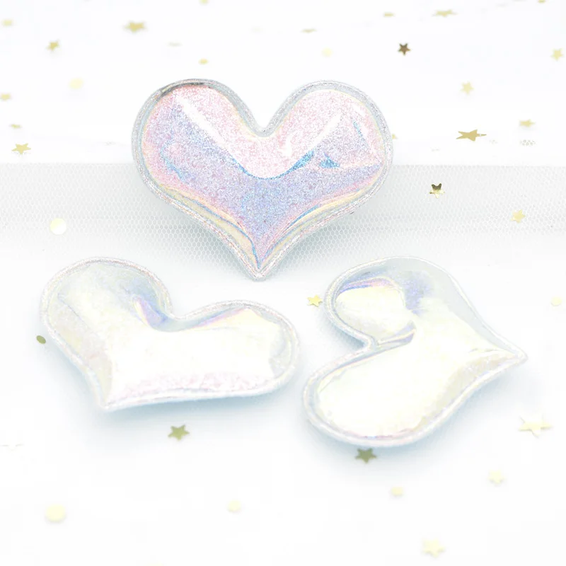 

8Pcs 64mm Glitter Silver Powders PU Fabric Heart Appliques Padded Patches for Clothes DIY Hair Clips Bow Decor Accessories G16