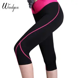 WENDYWU/Новый Повседневное Высокая Талия Розовый Черный Лоскутная Эластичные штаны до середины икры Леггинсы для женщин для Для женщин