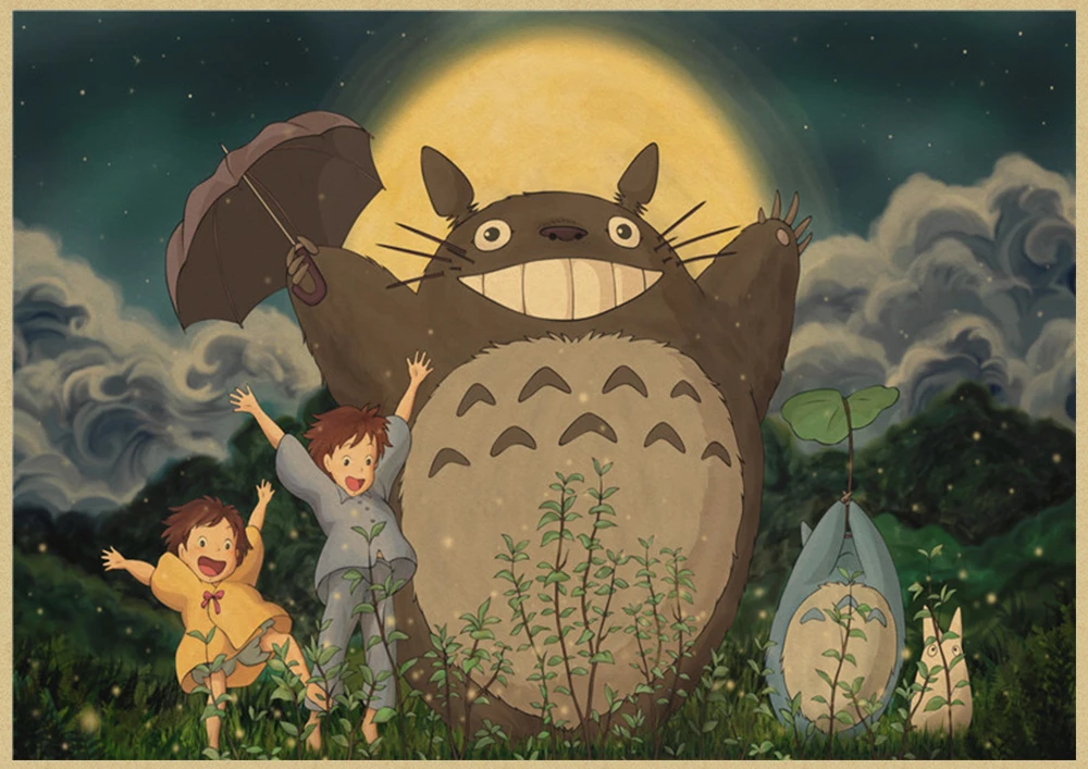 Хаяо Миядзаки мультфильм Tonari no Totoro ретро крафт-бумага плакат ВИНТАЖНЫЙ ПЛАКАТ украшение комнаты - Цвет: Армейский зеленый