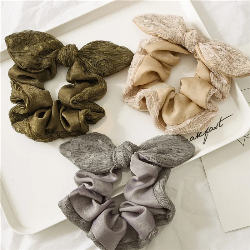 

Bunny Ears Hair Scrunchies Elastic Hair Bands Big Size Hair Ties Bowknot Scrunchie Wide Ponytail Holder Girls Hair Accessories
