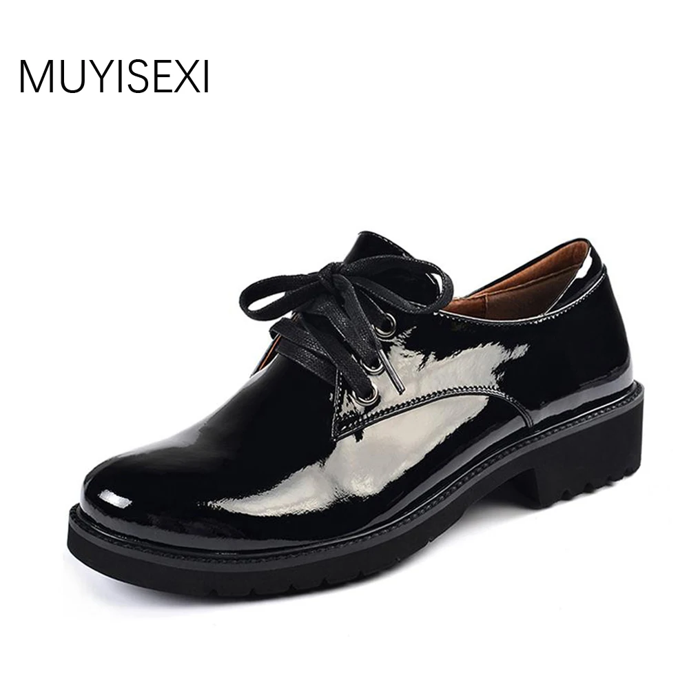 

High Quality Full Genuine Leather Women Shoes Round Toe Lace Up Flats for Women Shoes Handmade Black Russia size LID025 MUYISEXI