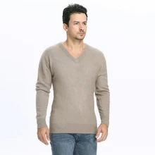 zocept High Quality Men's V-Neck Mink Cashmere Sweater Fashion Winter Soft Warm Solid Color Full Sleeve Kintted Pullovers