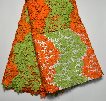 

Latest African Orange+green Guipure lace Wedding lace Fabric High Quality African Embroidered For Wedding