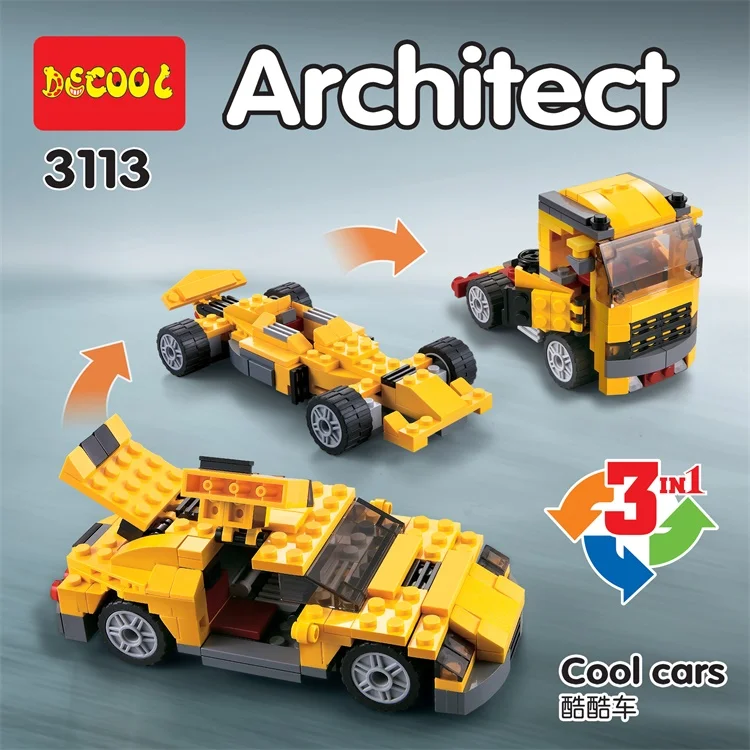 

DECOOL 3 in 1 Car Sports car Truck Model building kits compatible with 4939 blocks Educational toys hobbies for children