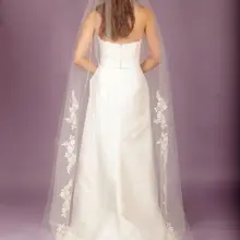 Горячие Продажи Белый Фаты Один Слой Голова Долго Тюль Bridal Veil Обычай Вырезать Край Аппликация Часовня Длина Свадебная Фата V874