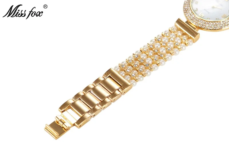 Miss Fox Женские часы с натуральным жемчугом от известного бренда водонепроницаемые золотые часы со стальным ремешком женские кварцевые часы montre femme