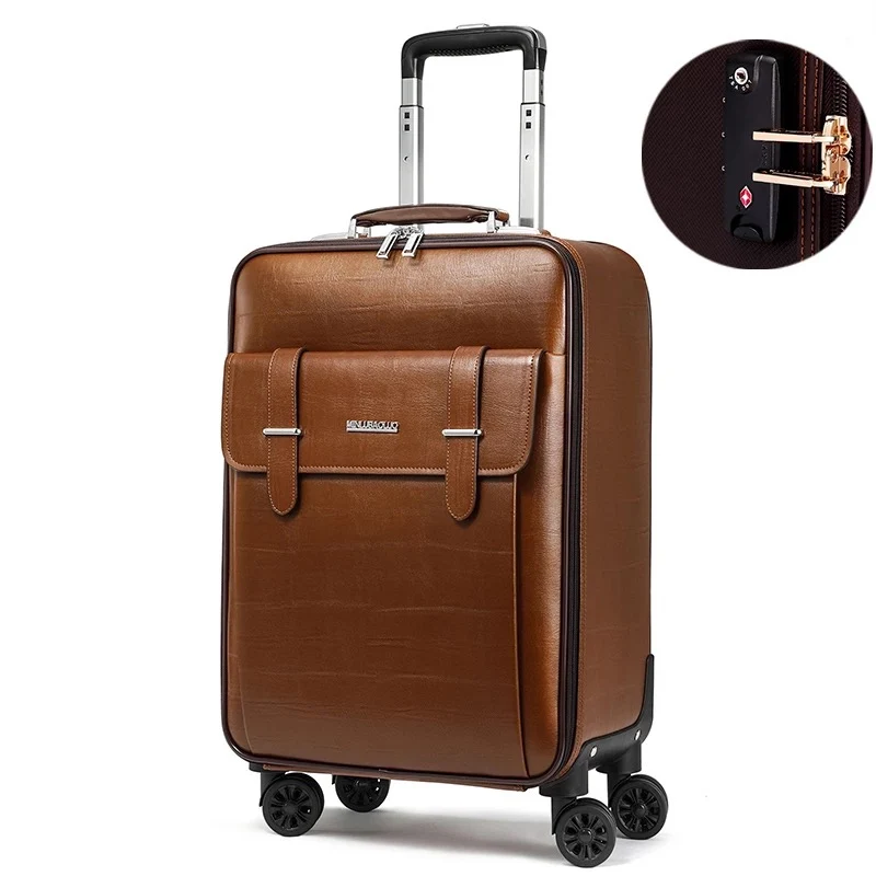 Для женщин's чемодан в стиле ретро серия 18/20/24 дюйма ПВХ роликовая Чемодан Spinner бренд Для мужчин Бизнес пароль сумка на колесиках для путешествий чемодан
