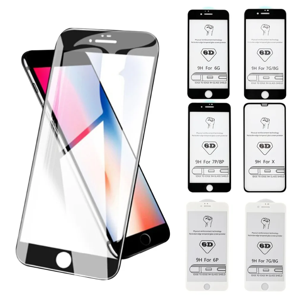 

6D Curve Comprehensive Glass Screen Protector For Apple iPhone X 6s 7 Plus Black Full Cover Tempered Glass Screen Protector