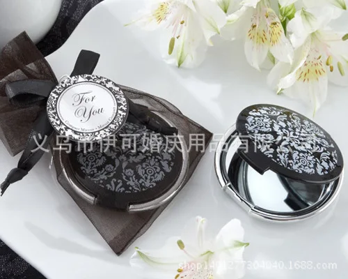 Дамаск элегантные черные и белые зеркало компактный сувениры 100 шт./лот+ Свадебные душ пользу подарок