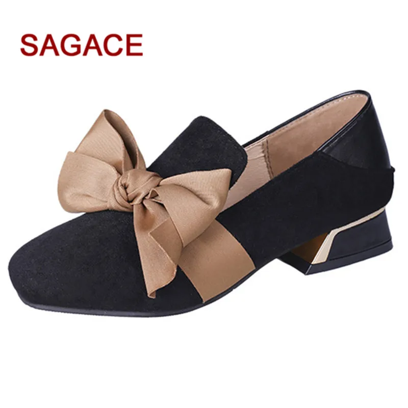 

2019 SAGACE Ladies Pumps Women Square Toe Flock Shoes Shallow Square Heel Slip-On Casual Single Shoes Zapatos De Mujer