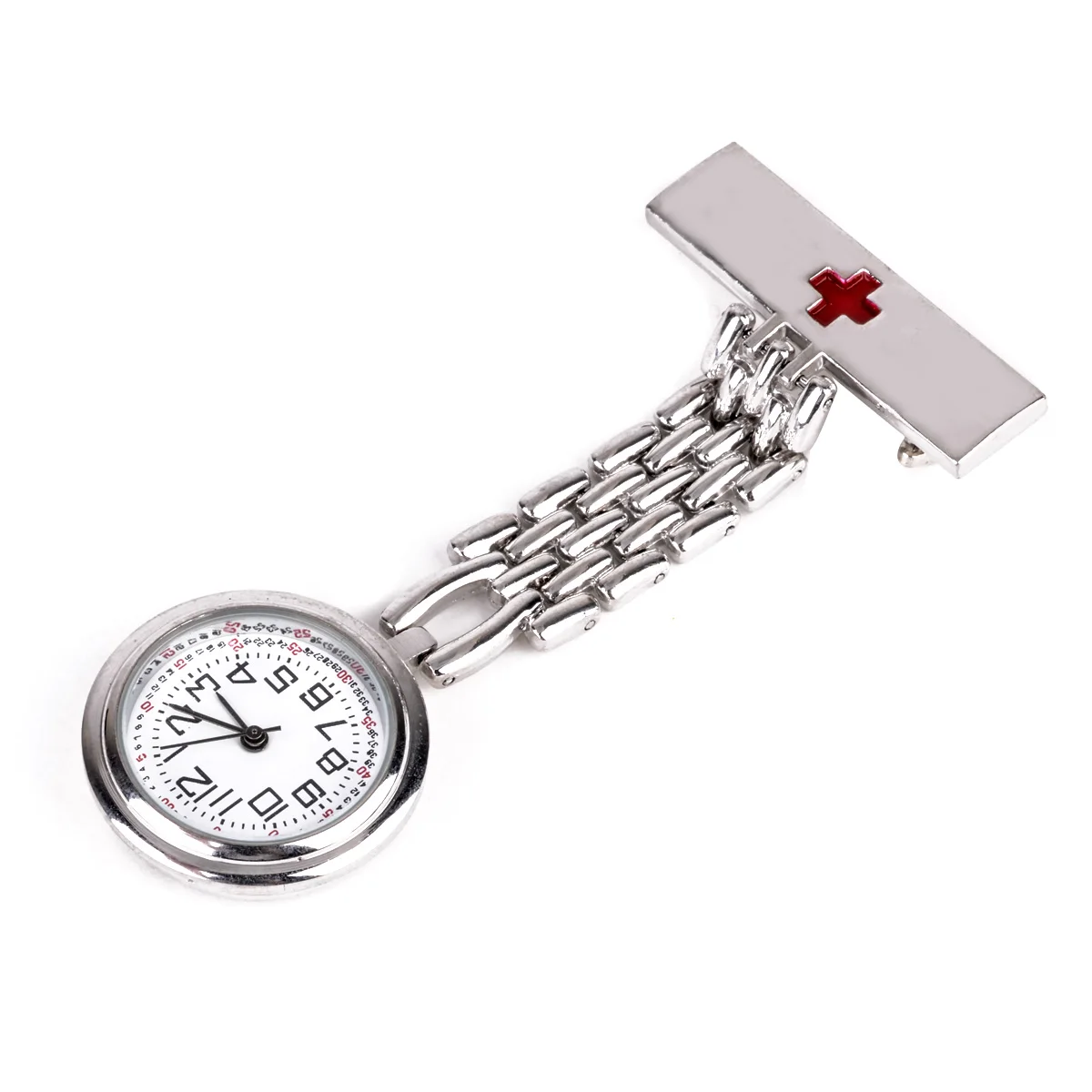 Shellhard 1pc Round Dial Red Cross Nurse Watches  3 Colors Brooch Fob Quartz Nurse Clip on Hanging Medical Pocket Watch