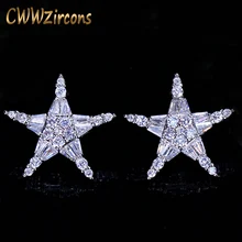 CWWZircons Известный модный бренд ювелирных изделий Сверкающие Качества Кубического циркония звезда серьги гвоздики для женщин лучший друг подарок CZ005