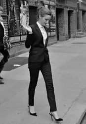 Комплект из 2 предметов черный полосатый жилет брюки костюмы офисные женские туфли Формальные деловой костюм конструкции стиль женский
