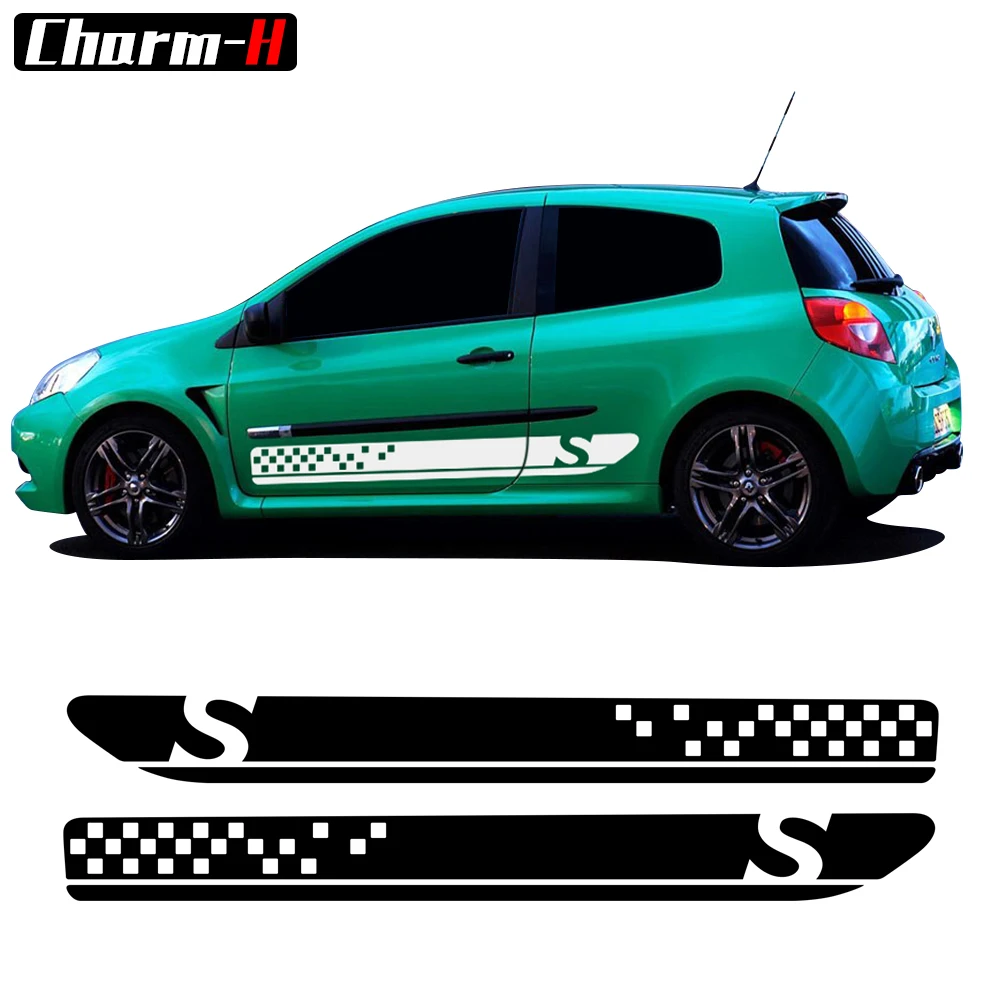

2pcs Car Styling Side Skirt Racing Sport Stripes Decals Graphics For Renault Clio 3 Sticker RS MK3 Stickers Accessories
