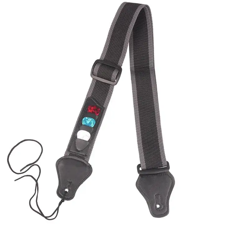 Adjustable Electric Guitar Strap Belt with Plectrums Pocket Guitar Pick Holders Nylon Ends