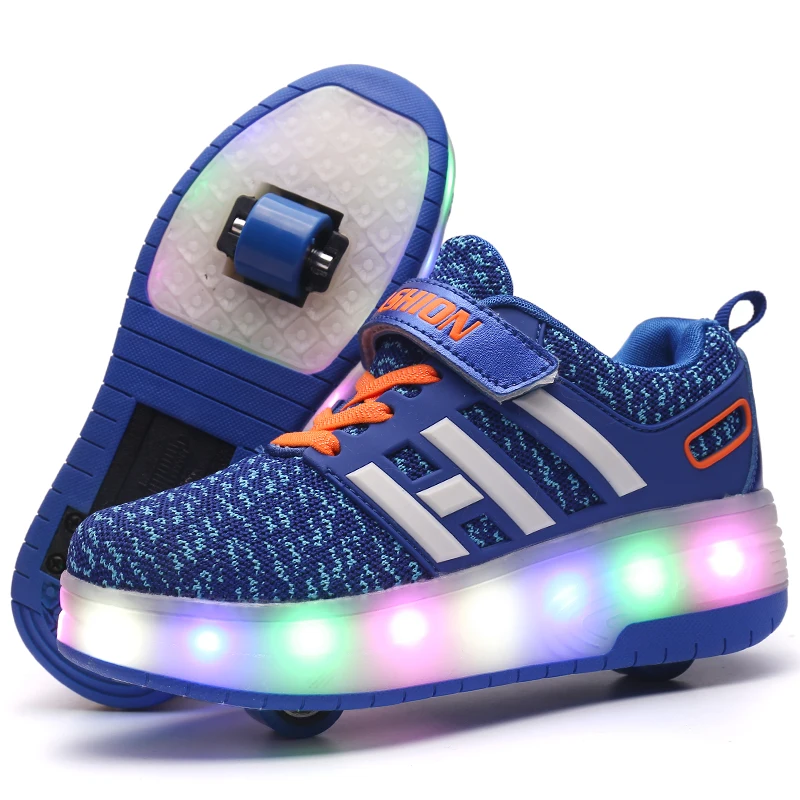 هيليس LED وامض زلاجات دوارة أحذية الاطفال غير مرئية مزدوجة عجلات الصبي فتاة الأسطوانة تزلج مضيئة أحذية رياضية الأحذية