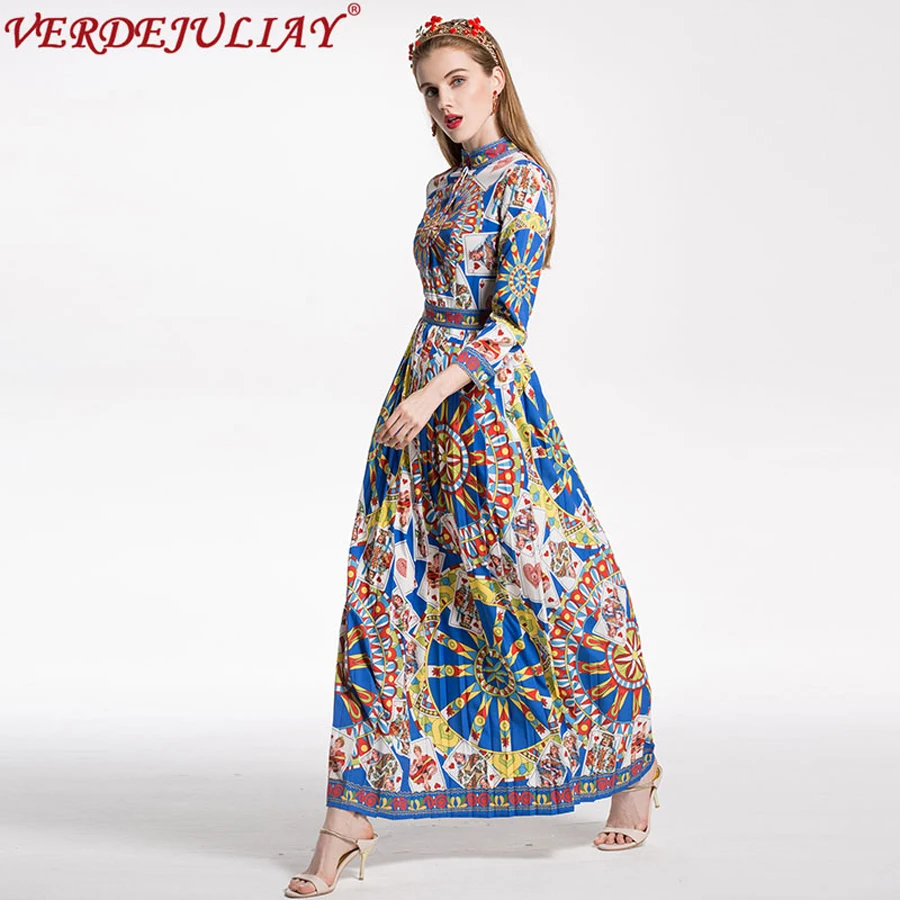 Women Baroque Style Dresses 2019 Fashion Early Spring Flowers Print Women Baroque Style Dresses 2019 Fashion Early Spring Flowers Print 3 4 Sleeve Empire Long Por Runway Pleated Ethnic Dress In From S
