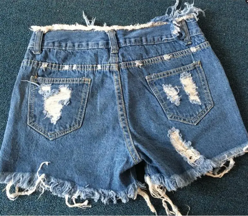 Модные летние женские рваные джинсовые шорты женские сексуальные отверстие средняя посадка короткие джинсы 2017 белый синий карман пляжные