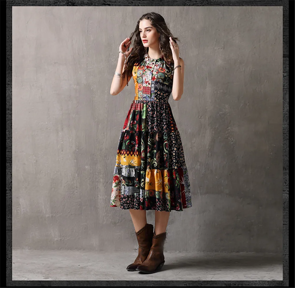 Vintage Printed Summer Dress 2018 New Denim Women Tank Dresses Sleeveless A-line Ruffles Hem Sundresses Vestidos Femininas (15)