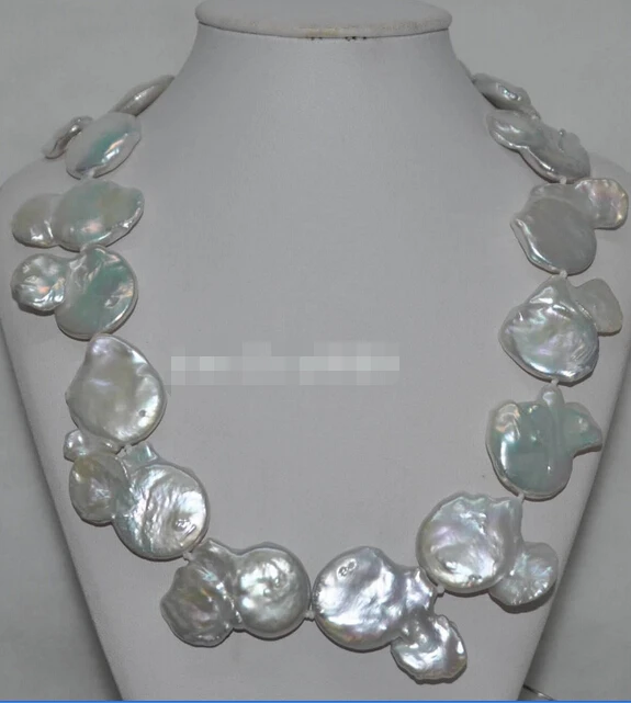 

HOT## Wholesale FREE SHIPPING >>> Natural Rare white 25*30mm Baroque nucleated cultured Pearl Necklace J6254
