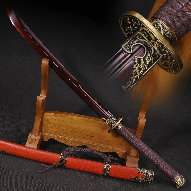 

Sword Chinese Qing Dynasty Red Blade Damascus Folded Steel Funcational Sword very sharp Japanese Samurai Sword Katana