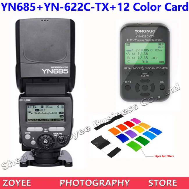 

NEW YONGNUO YN685 YN-685 Wireless HSS TTL Speedlite Flash Build in Receiver for Canon Cameras + YN622C-TX + 12 pcs color cards