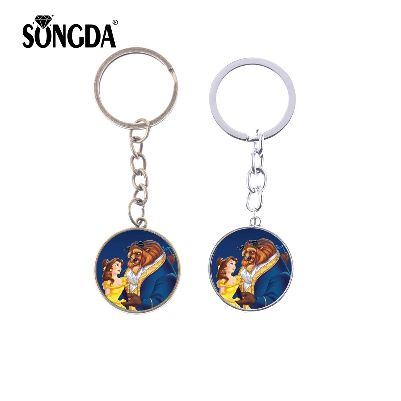 

SONGDA Beauty and the Beast Keychain High Grade Alloy Handmade Glass Photo Cabochon Pendant Key Chain Ring Classic Movie Jewelry