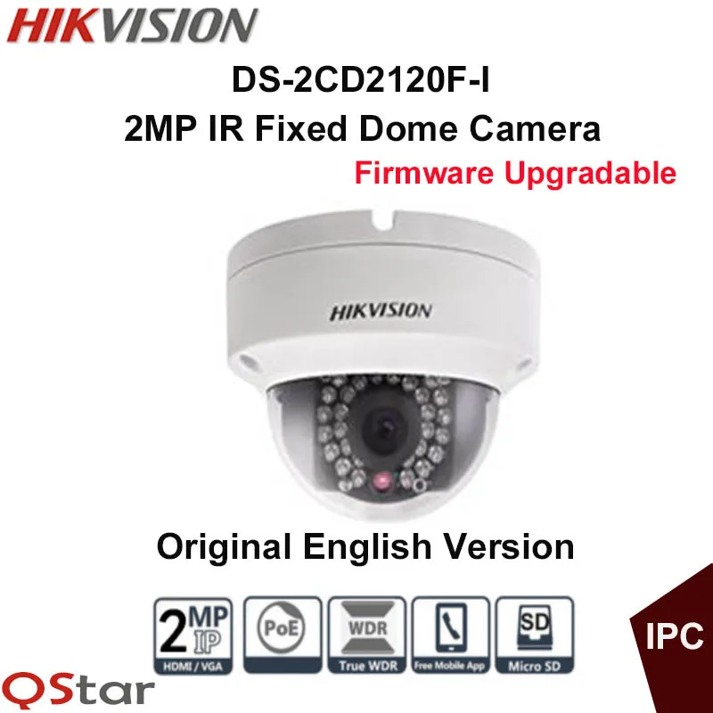 Hikvision Original English IP Camera DS 2CD2120F I POE 2MP IR Fixed Dome Security Camera 30m
