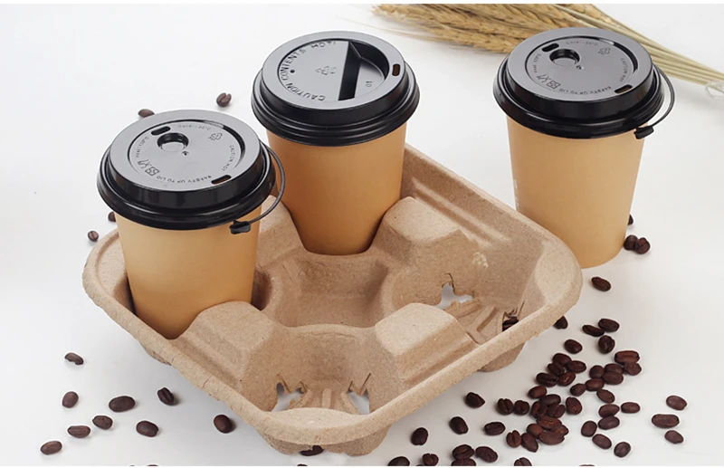 Disposable Saucer Paper Cup Holder Cup Tray Four Grids Take Away Drinks Shelf To-go Box Cafe Packing Tools Holders 20pcs/set