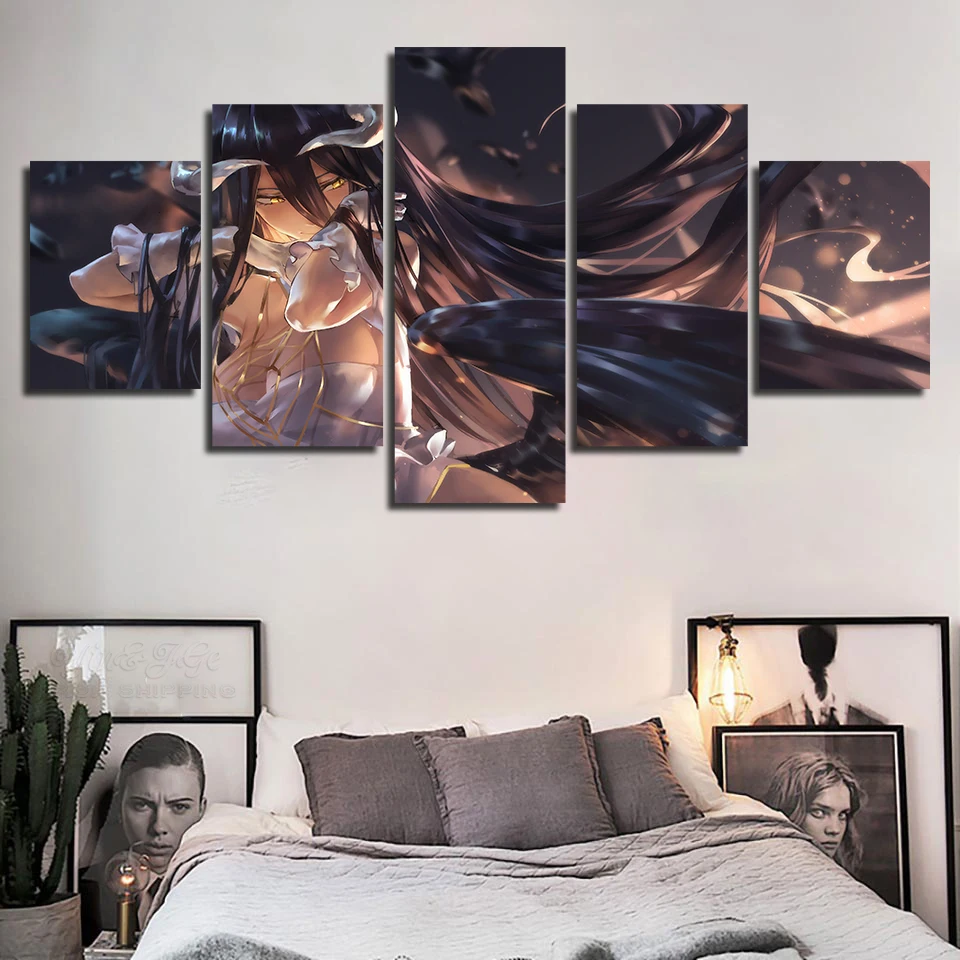 

Home Decor Wall Art Canvas 5 Piece OverLord Animation Painting Printed Pop Poster Cuadros Modular Frame Picture For Living Room