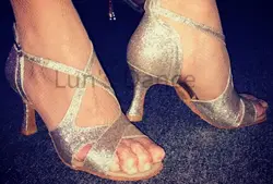 Пикантные блестящие Серебристые блестящие Латинской сальсы Обувь для танцев на высоком каблуке Salsa Танцы обувь Латинской Свадьба Обувь