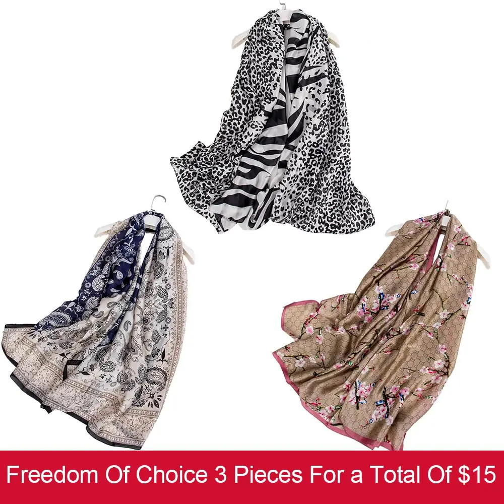 Ladies Long Chiffon Scarf Women Hijab 2019 Stole Shawl Foulard Femme Luxury Kerchief Hair Head Summer Satin Women Silk Scarf