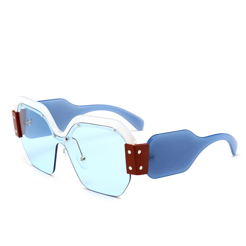 Модные женские квадратные солнцезащитные очки с полуоправой, винтажные мужские синие интегрированные тонированные линзы UV400 - Цвет линз: Wblue