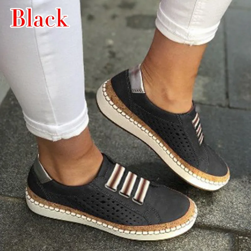 ADISPUTENT Summer Women's Large Size Flat Sneakers Women Slip On Canvas Shoes Fashion Vulcanize Shoes Casual Zapatillas Mujer - Цвет: black