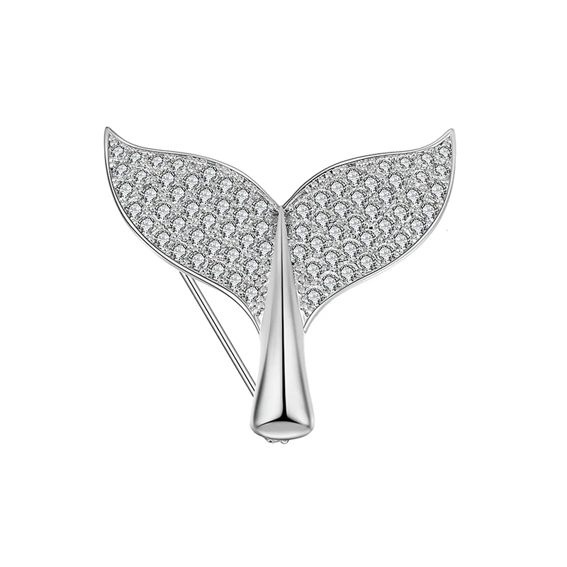 

Whale's Tail Cartoon Personality Fashion Copper Brooch Fresh and Refined Noble Temperament Copper Zircon Brooch Pin High Quality