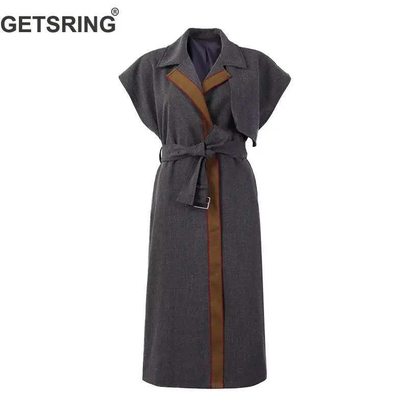 

GETSRING Woman Coat Vest Coats Color Matching Bandage Long Waistcoat 2019 New Fashion Wild Color Matching Vestes Femme Casual