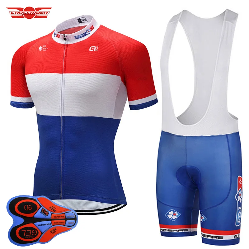 

Crossrider 2018 Pro Team FDJ Cycling Jersey Netherlands MTB shirt men Short Set Ropa Ciclismo Bike Wear Clothing Maillot Culotte