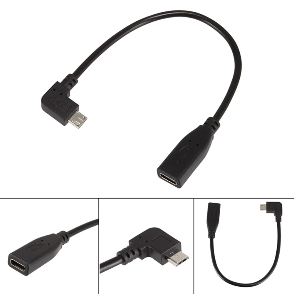 

90 Degree Micro USB Extension Data Cable Male to Type-C Female 20CM Charging Cable for Phones GDeals