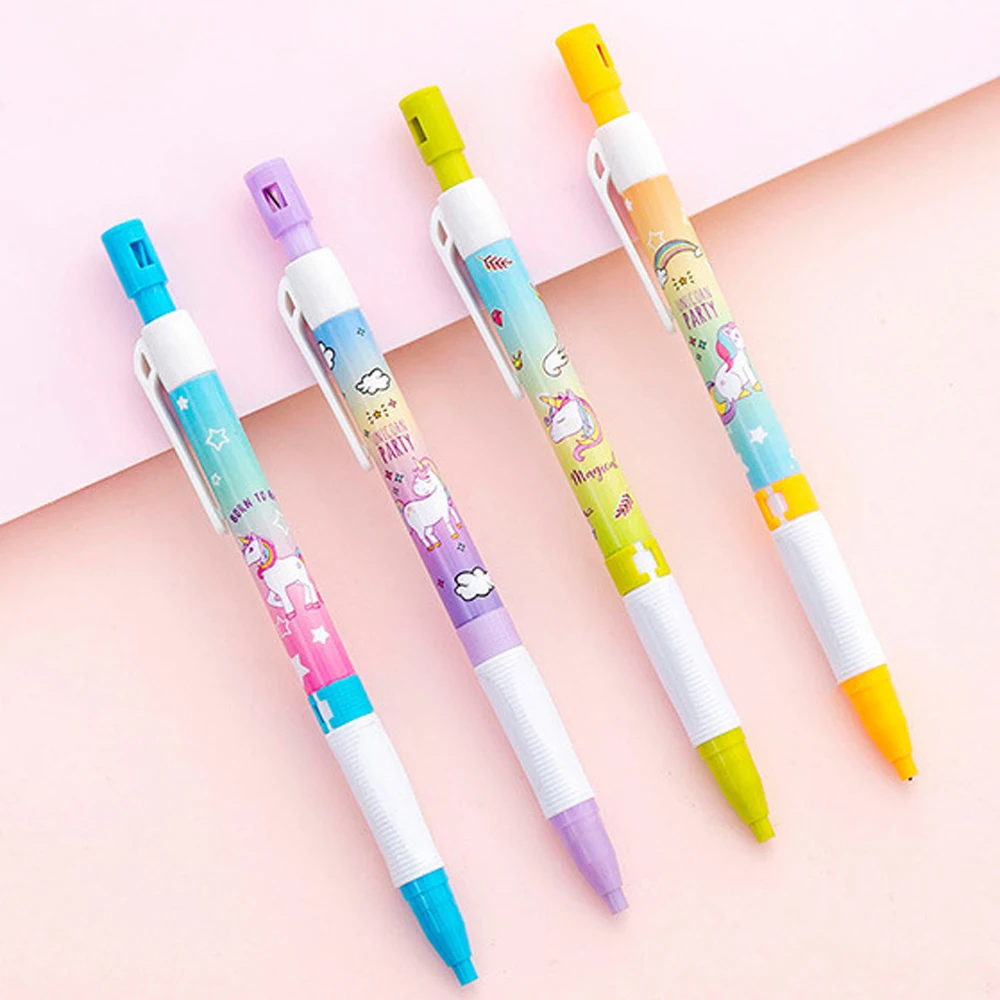 

4Pcs/lot 2.0mm Unicorn Rainbow With Pencil Sharpener Mechanical Pencil Student Pencil Automatic Pen For Kid School Office Supply