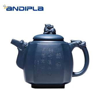 

500ml Yixing Purple Clay Teapot with Emboss Lion Lid Handmade Natural Green Mud Zisha Tea Pot Drinkware Home Decor Collection
