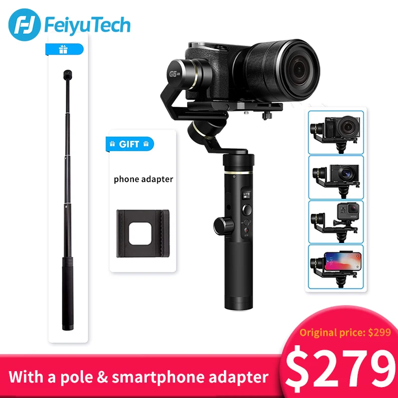 

FeiyuTech G6 Plus Mirrorless DSLR Camera Stabilizer Handheld Action Camera Smartphone Gimbal Wifi Bluetooth for Gopro Hero 7 6 5