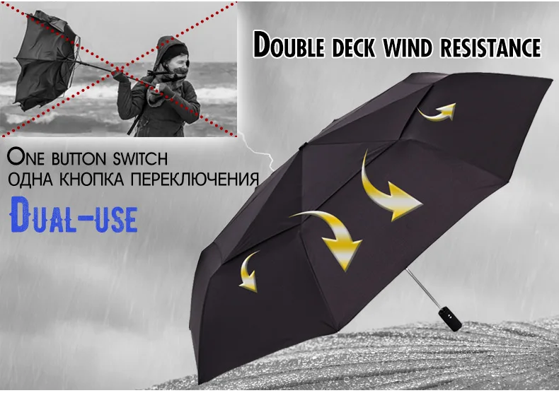 125 см полностью автоматический зонт от дождя, женский, 3 раза, качественный, двойной слой, ветрозащитный, для улицы, большой зонт для мужчин и женщин, деловой зонт